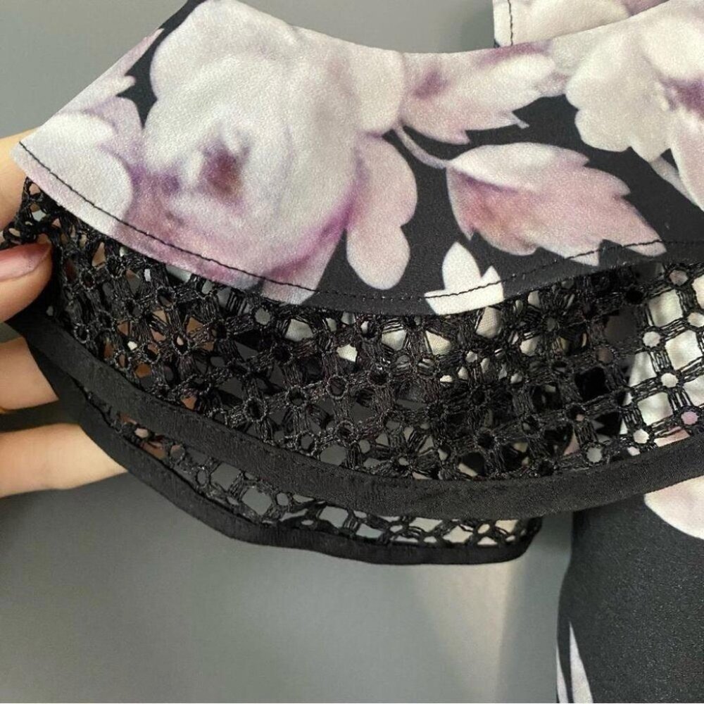 Lace Cold Shoulder Bebe Floral Mini Dress NWT Bodycon Sz 10 Black White Pink - Picture 9 of 16